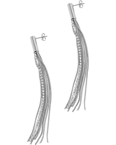 Adornia White Rhodium Plated Swarovski Crystal Chain Tassel Drop Earrings - Yellow