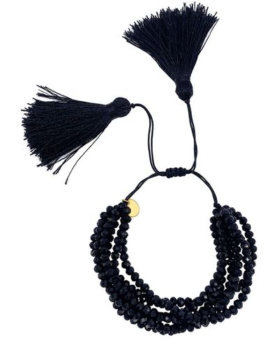 Adornia Multi Strand Black Bead Adjustable Bracelet - Blue