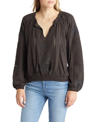Lucky Brand Embroidered Peasant Blouse - Black