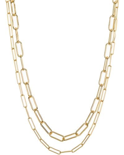 Adornia 14k Gold Plated 3mm & 4mm Paperclip Chain Necklace Set - Metallic