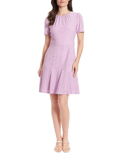 London Times Eyelet Fit & Flare Dress - Pink