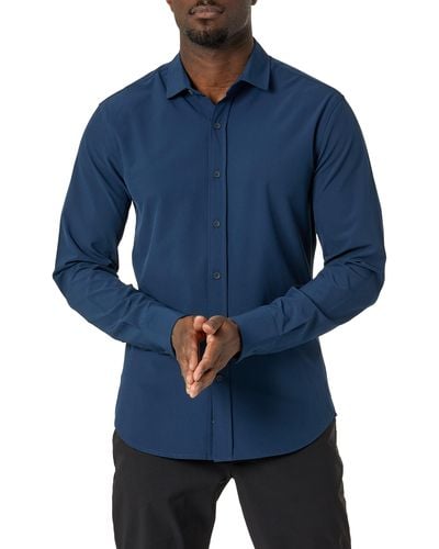 Kenneth Cole Solid Stretch Button-up Sport Shirt - Blue