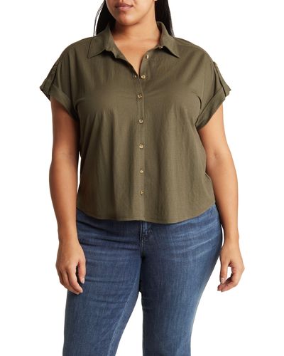 Bobeau Short Sleeve Button-up Shirt - Black