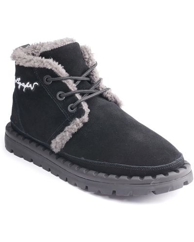 Karl Lagerfeld Suede Faux Shearling Lined Chukka Boot - Black
