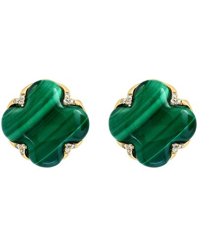 Effy 14k Yellow Gold Malachite & Diamond Clover Stud Earrings - Green