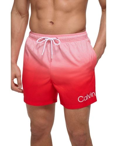 Calvin Klein Gradient Stripe Swim Trunks - Red
