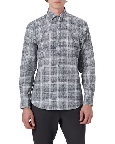 Bugatchi Shaped Fit Plaid Stretch Cotton Button-up Shirt - Gray