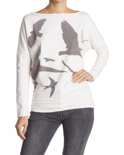 Go Couture Printed Boatneck Sweater - White