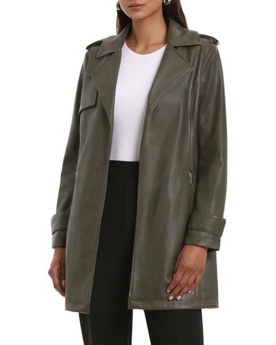 Bagatelle Open Front Faux Leather Trench Coat - Black