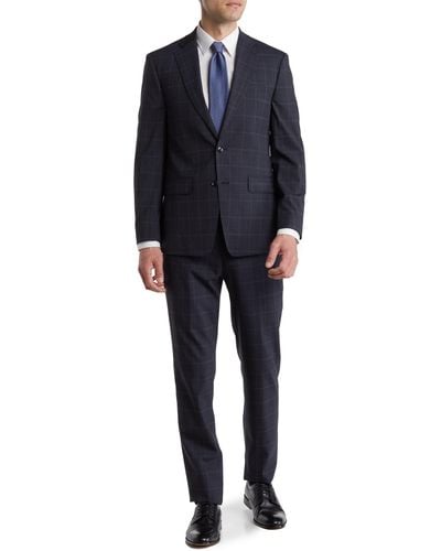 CALVIN KLEIN 205W39NYC Slim Plaid Wool Blend Suit - Blue
