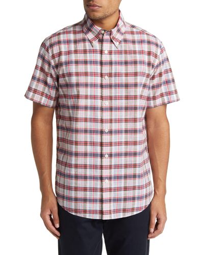 Brooks Brothers Madras Short Sleeve Plaid Button-down Shirt - Red