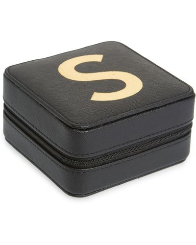 Nordstrom Initial Square Jewelry Box In S- Black- Gold At Rack