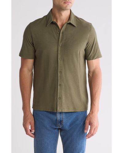 Vince Heavy Slub Short Sleeve Button-up Shirt - Green