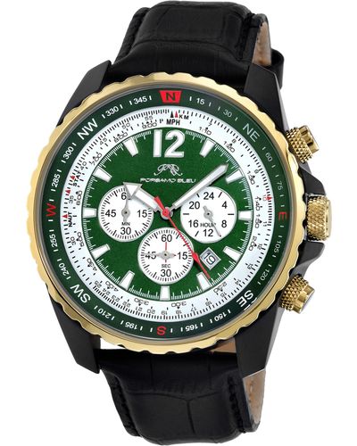 Porsamo Bleu Martin Chronograph Croc Embossed Leather Strap Watch - Green