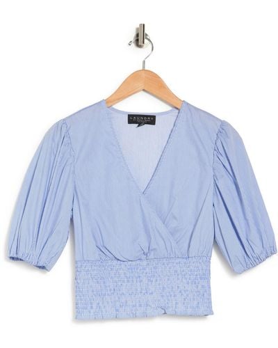 Laundry by Shelli Segal Surplice Puff Sleeve Crop Top In Blue At Nordstrom Rack