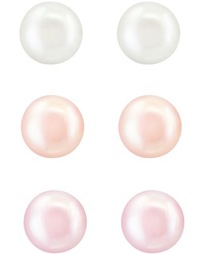 Effy Set Of 3 Sterling Silver 8mm Multicolor Freshwater Pearl Stud Earrings - Pink