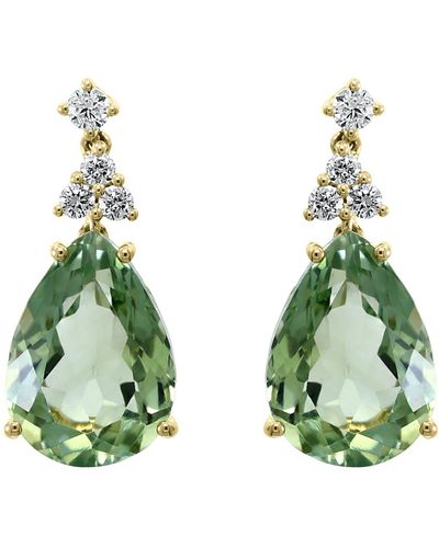 Effy 14k Gold Diamond & Prasiolite Teardrop Earrings - Green