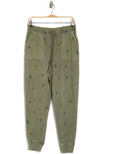 Lucky Brand Floral Embroidered French Terry Sweatpants - Green