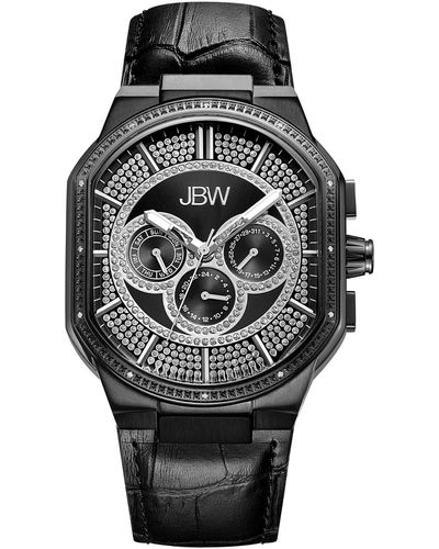 JBW Orion Diamond Croc Embossed Leather Watch - Black