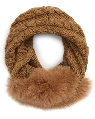 Max Mara Fragore Cable Knit Wool Scarf With Genuine Fox Fur - Metallic