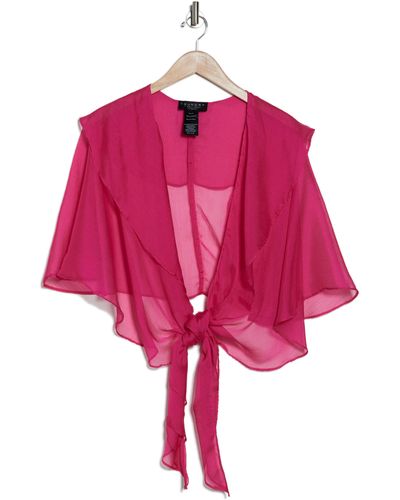 Laundry by Shelli Segal Double Ruffle Tie Front Wrap Top - Pink