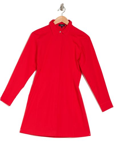 Theory Downing Long Sleeve Cotton Shirtdress - Red