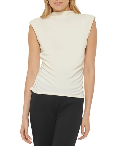 DKNY Ruched Side Mock Neck Top - White