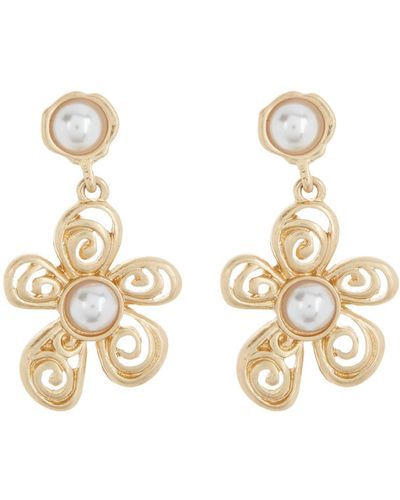 Melrose and Market Imitation Pearl Flower Drop Earrings - Metallic
