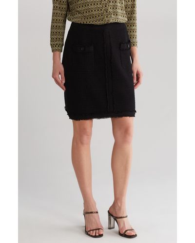 Adrianna Papell Fringe Trim Tweed Miniskirt - Black