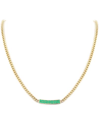 Ron Hami 18k Yellow Gold Pavé Emerald Curb Link Necklace - Green
