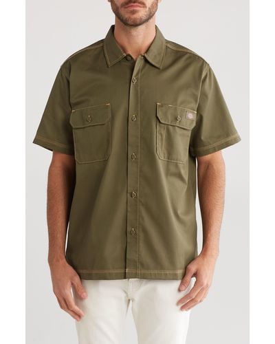 Dickies Relaxed Fit Short Sleeve Button-up Shirt - Green
