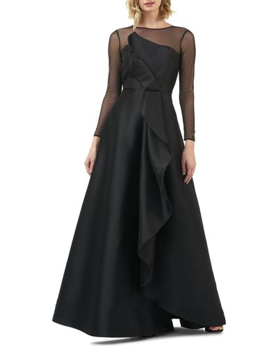 Kay Unger Adele Long Sleeve Appliqué Gown - Black