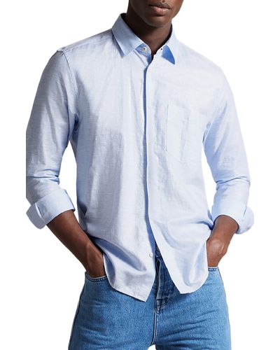 Ted Baker Linen & Cotton Blend Button-up Shirt - Blue