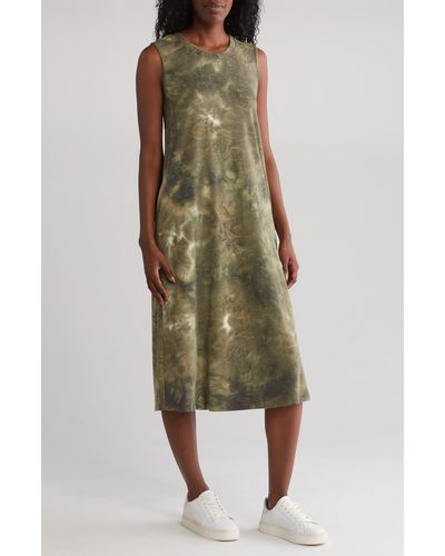Connected Apparel Tie Dye French Terry Maxi Dress - Green