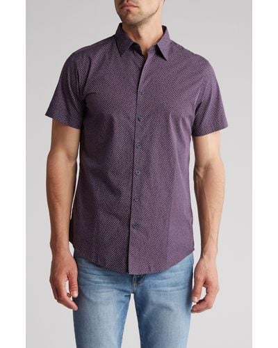 Rodd & Gunn Acacia Bay Sport Fit Dot Print Short Sleeve Button-up Shirt - Purple