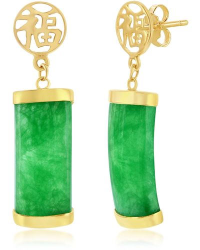 Simona 14k Gold Plated Rectangular Jade Earrings - Green