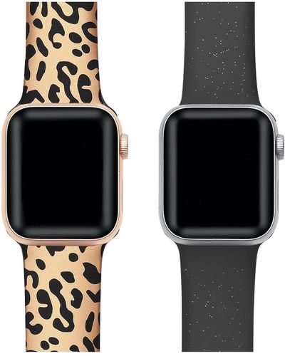 The Posh Tech Assorted 2-pack Animal Print & Solid Silicone Apple Watch® Watchbands - Black