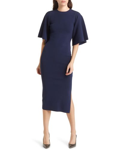 Ted Baker Lounia Fluted Sleeve Body-con Sweater Dress - Blue