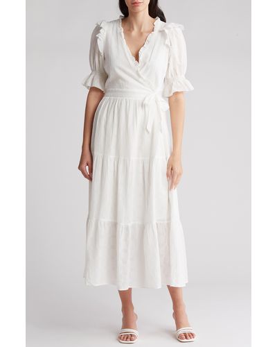FRNCH Linsay Puff Sleeve Cotton Faux Wrap Dress - White