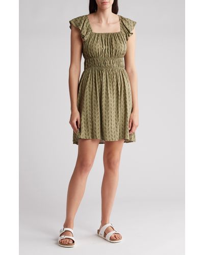 Melrose and Market Smocked Flutter Sleeve Dress - Green