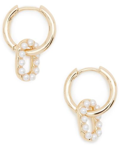 AllSaints Imitation Pearl Oval Drop Huggie Hoop Earrings - Metallic