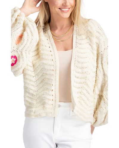 Saachi Floral Crochet Crop Cardigan - White