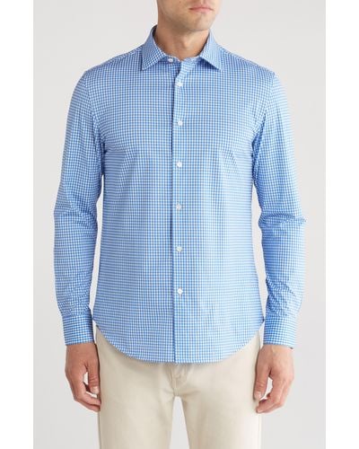Bugatchi Gingham Print Ooohcotton® Long Sleeve Button-up Shirt - Blue