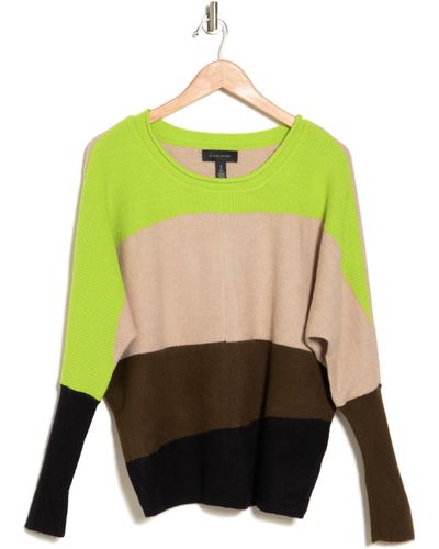 Halston Colorblock Dolman Long Sleeve Pullover Sweater - Green