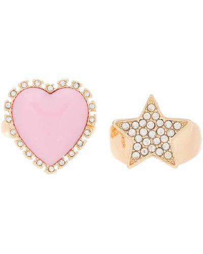 Melrose and Market Pavé Cz Heart & Star 2-pack Rings - Pink