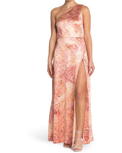 Love By Design Lisabeth Printed Satin One-shoulder Dress - Pink