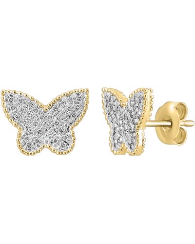 Effy 14k Yellow Gold Butterfly Diamond Stud Earrings - Multicolor