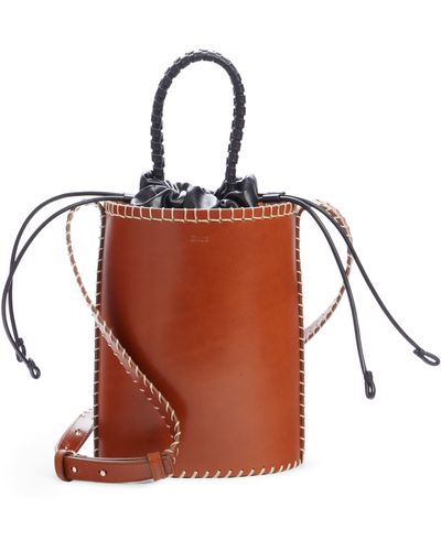 Chloé Lawson Mini Whipstitched Leather Bucket Bag - Brown