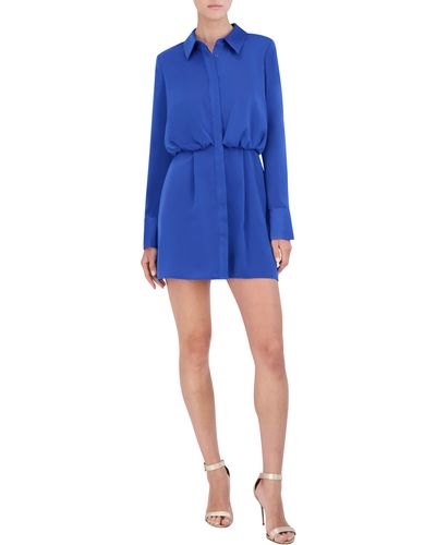 BCBGMAXAZRIA Long Sleeve Chiffon Shirtdress - Blue