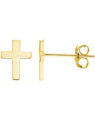 A.m. A & M 14k Yellow Gold Dainty Cross Stud Earrings